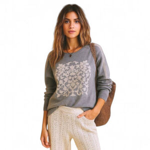 J.Crew Cashmere Blend Jacquard Motif Sweater Gray S
